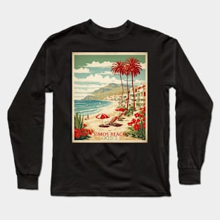 Simos Beach Greece Tourism Vintage Travel Poster Long Sleeve T-Shirt